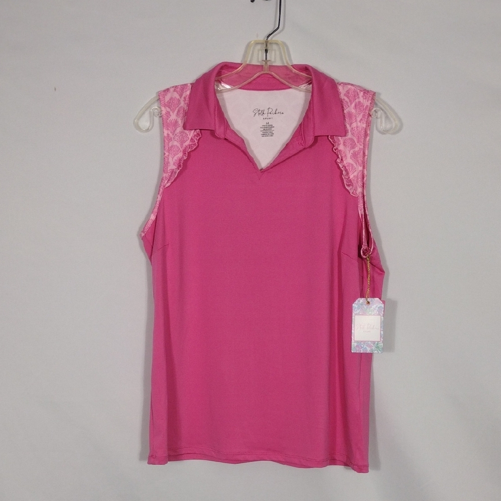 NWT Stella Parker Sport Pink Panther Ruffle Raglan Polo Women's Size Medium Golf